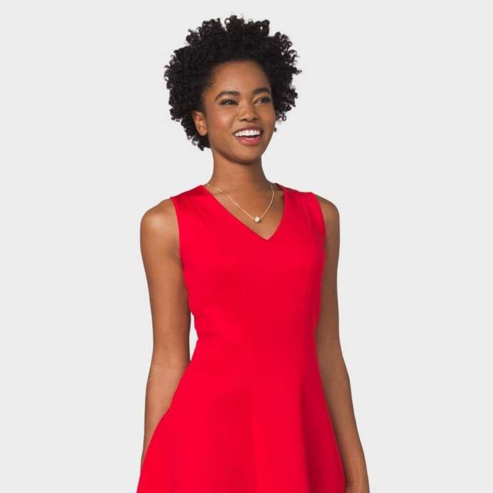 Red Scuba Dress with Lace Trim